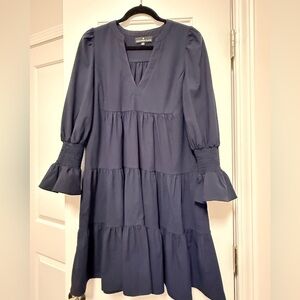 Pomander Place Navy Tiered V-Neck Long Sleeve Dress
